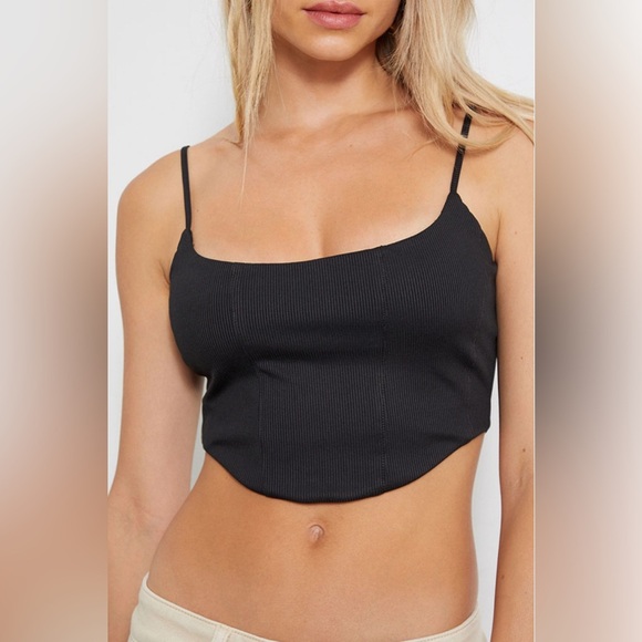 Pacsun PacCares Cabo Ribbed Corset Top. Black. Size Small - Picture 3 of 8
